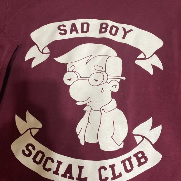 Abandon Ship Sad Boy Social Club Pullover L Cotton Red Hoodie - Picture 7 of 7